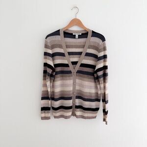 Autumn Cashmere Striped Ribbed Cashmere Cardigan Sweater Size Small